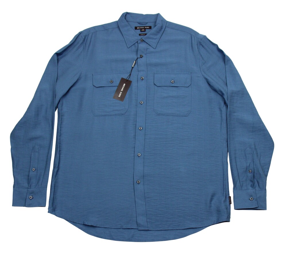 Michael Kors Shirt Mens Large Steel Blue Classic Fit Long Sleeve Button Front